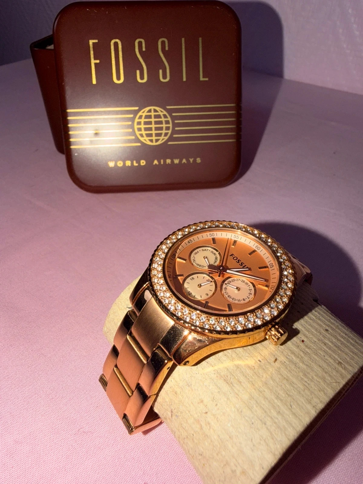 Fossil dameshorloge roze goud Strass Doos + schakels – photo 10